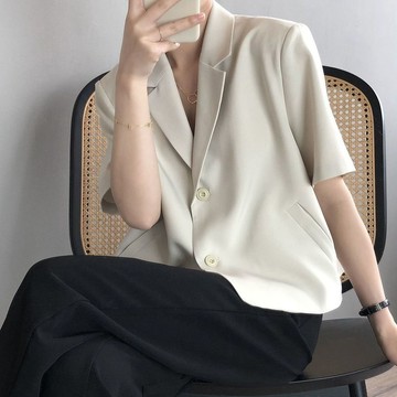 【珊珊大尺碼】M-4XL 大尺碼時尚短袖西裝外套女2026夏季薄款韓版新款垂感短款休閑小西服上衣