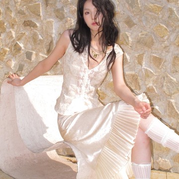 【法式浪漫天絲壓縐面料】水果印花拼接百褶半裙