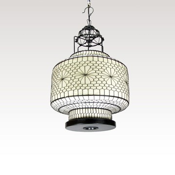 古典扁圓燈籠新中式手工編織仿古花吊燈卡座落地餐廳飯店會所