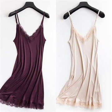 【米蘭精品】現貨+預購 頂級法式睡衣絲質上衣絲綢背心透氣冰絲睡衣裙短裙-寬鬆花邊V領無袖女裙子5色74lt52