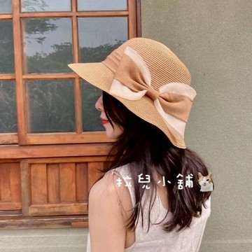 「拉兒小舖」台灣現貨-日單款 韓貨 細紙草 草帽   日系風 小禮帽 蝴蝶結草帽 可折疊 遮陽帽