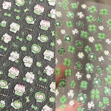 🔥熱銷爆款🔥 可愛青蘋果小貓咪四葉草浮雕打火機水杯ccd手機殼diy裝飾美甲貼紙