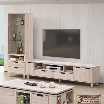 日本直人木業-COFFEE淺桐木精密陶板198CM電視櫃搭配60公分展示櫃