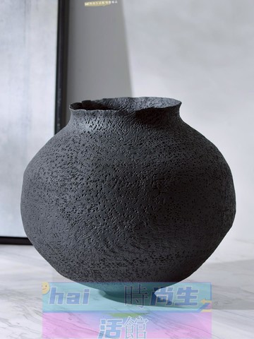 免運 可開發票 花瓶 花器 藝術擺件 中式復古禪意黑色粗陶陶罐花瓶客廳插花陶瓷擺件酒店樣板間裝飾品