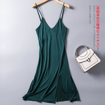 春夏桑蠶絲睡裙打底裙女長款氣質性感開叉真絲吊帶裙寬松大碼襯裙