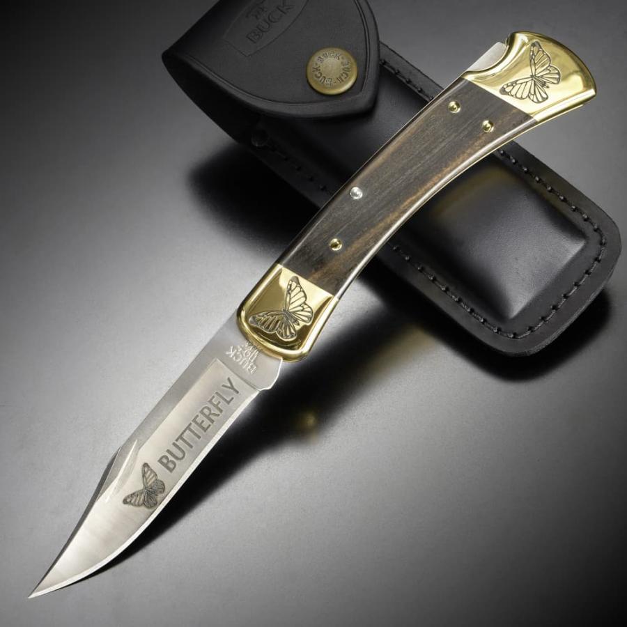 BUCK 折りたたみナイフ 限定品 イエローホースカスタム バタフライ刻印 バックナイフ Folding Hunter