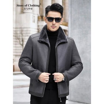 衣與夢想原生態皮毛一體外套男真皮皮衣翻領冬季加厚保暖外套皮草