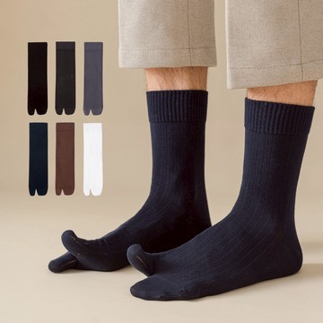 NicoFun 愛定做 3入直羅紋分趾中筒襪 二趾襪 拇指襪 羅紋襪 日式襪 木屐襪 分趾鞋  (男襪24-26cm)