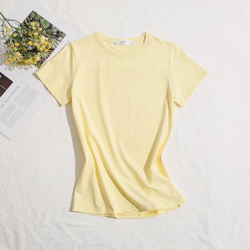 夏季檸檬芒果黃嫩黃色短袖T恤女ins潮修身顯瘦純色半袖鵝黃色上衣