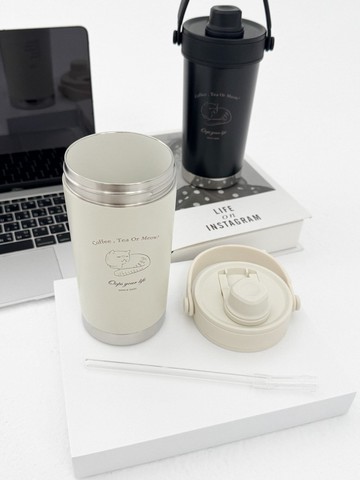 胖虎貓咪手提隨行保溫杯500ml