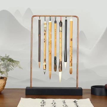 金石毛筆架筆掛 紫銅簡約門字形筆掛 多功能展示架創意新中式筆架 文房四寶