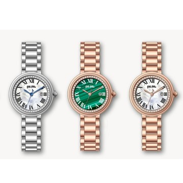 【Folli Follie】30毫米 誥石 珍珠母貝錶盤 不鏽鋼鍊錶帶腕錶 多色任選