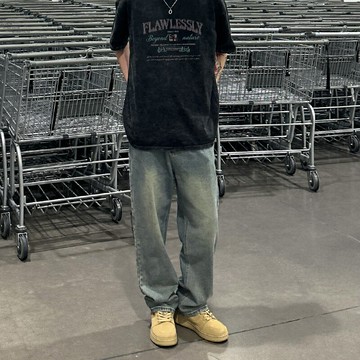 牛仔褲 夏季薄款美式男復古黃泥水洗做舊直筒褲 男生高街男士休閑褲【不二雜貨】