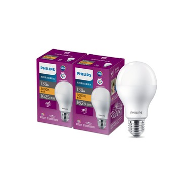 【2入組】飛利浦13W真彩光節能標章LED球泡燈 燈泡色 3000K 2入