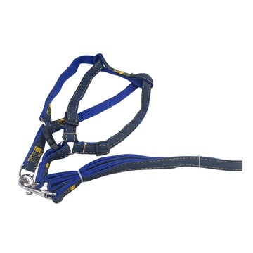 寵物夢工廠 牛仔風胸背牽繩  顏色隨機  M(胸圍30~40cm 繩寬1.5cm)  1條