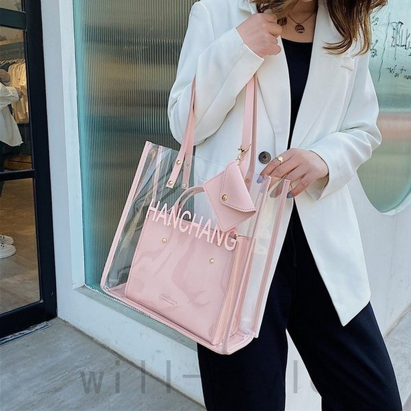 Pvcクリアショルダーバッグトート韓国オルチャンきれいめストリート透明原宿系ポーチミニバッグセットビニールシースルー 通販 Lineポイント最大0 5 Get Lineショッピング