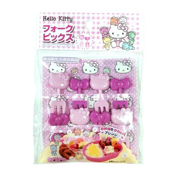 asdfkitty*KITTY大臉蝴蝶結食物叉-8入-便當裝飾叉/宴會點心叉/水果叉-日本正版商品