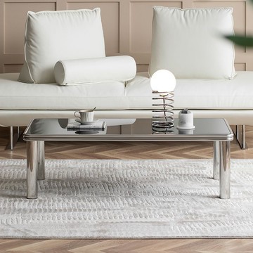 中古不銹鋼方形茶幾現代簡約茶桌小戶型家用客廳矮桌創意鋼化玻璃 YJ78 公司貨 快速出貨