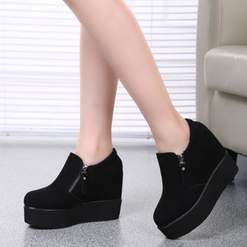厚底內增高女鞋春秋季新款單鞋松糕鞋10cm高跟百搭黑色顯瘦坡跟潮