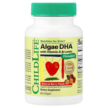 ChildLife Essentials, 藻類 DHA 與維生素 A 和葉黃素，天然漿果味，60 粒軟膠囊