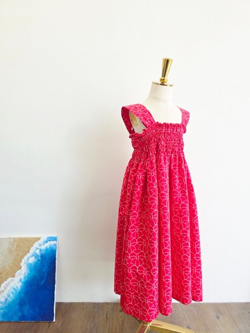 日本蝴蝶結刺繡棉布手工抓皺童洋裝140公分