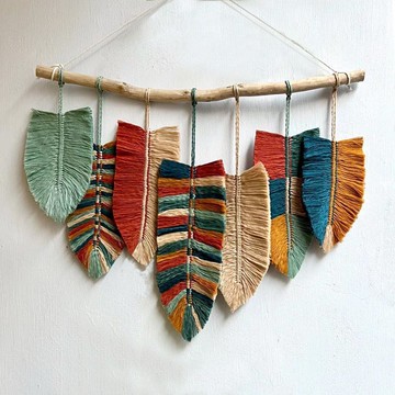 ins西米亞墻面摩洛哥樹葉彩色民宿玄關手工編織臥室裝飾掛毯