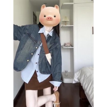 日系復古立領牛仔外套女春秋款2024新款做舊水洗百搭短款夾克上衣