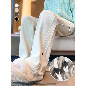 白色闊腿褲女秋冬加絨2023年新款高腰顯瘦加厚小個子直筒香蕉褲子