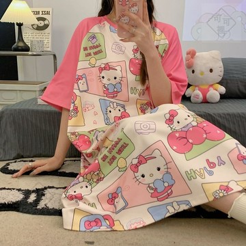 可可裡♦️新款夏季女睡裙寬鬆可愛短袖牛奶絲卡通薄款家居服睡衣