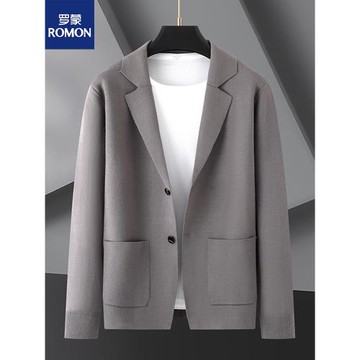 羅蒙秋季大碼針織開衫外套男胖子加肥加大休閑小西裝上衣西服線衣