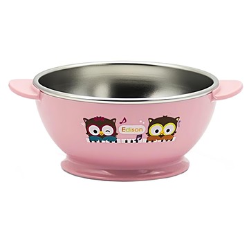 Edison 愛迪生 貓頭鷹ST飯碗 240ml 304(18/8)高級不鏽鋼設計  粉色  1個
