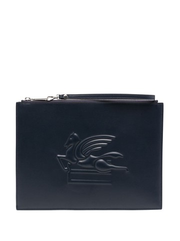 ETRO - logo-embossed leather clutch bag - women - Calf Leather/Nylon - One Size - Blue