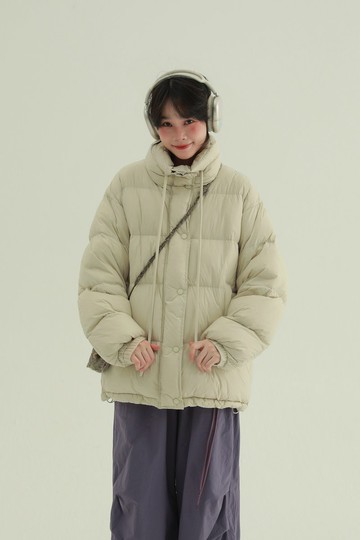 2顔色 領繫帶中長款羽絨服 秋冬加厚保暖白鴨絨外套