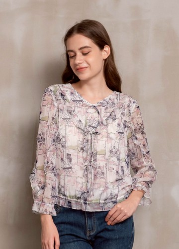 爛漫繪彩印花楊柳雪紡上衣