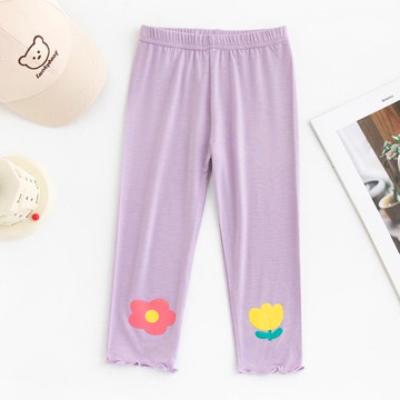 FANMOU - 莫代爾純色七分內搭褲-漂亮花朵-紫色