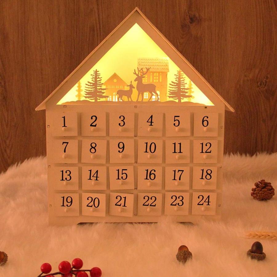 SAND MINE Countdown to Christmas Wooden LED Lighted Advent Calendar, 24 Drawers (White)[並行輸入品]