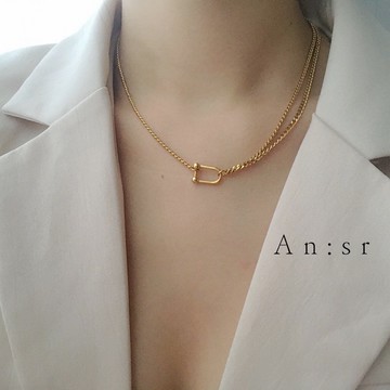 An:sr—「ins不對稱幾何鏈條項鍊」百搭 個性 自留款 男女合適 兩色 鏈條 幾何 不對稱D0024