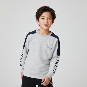 FILA KIDS 童長袖圓領T恤-麻灰 1TEZ-8701-MY