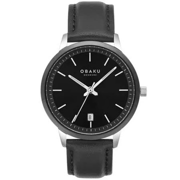 OBAKU 簡約美學紳士皮革時尚腕錶-銀X黑