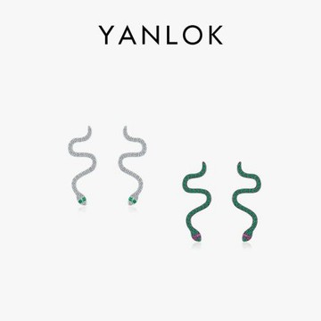 YANLOKs925純銀微鑲靈動蛇形耳釘歐美熱銷小眾設計時尚飾品批發