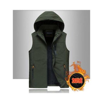 秋冬季休閑戶外馬甲背心運動加絨保暖連帽防風軟殼外穿馬夾坎肩男