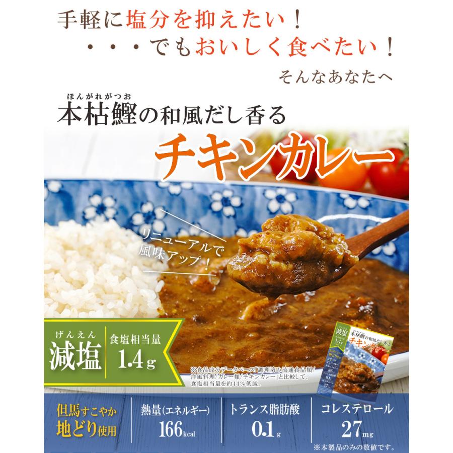 減塩 レトルト 本枯鰹の和風だし香るチキンカレー 180ｇ但馬すこやか地どり 本枯鰹 常温保存食 塩分控えめ