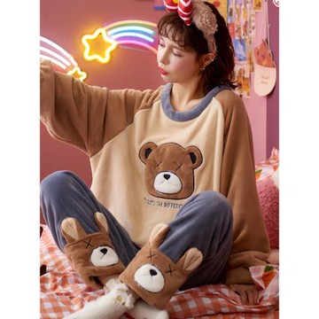 珊瑚絨睡衣女秋冬季加厚卡通可愛少女學生軟妹法蘭絨家居服冬天款