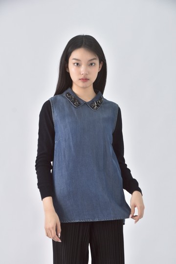 (S) fashion show質感棉質藍色長袖上衣