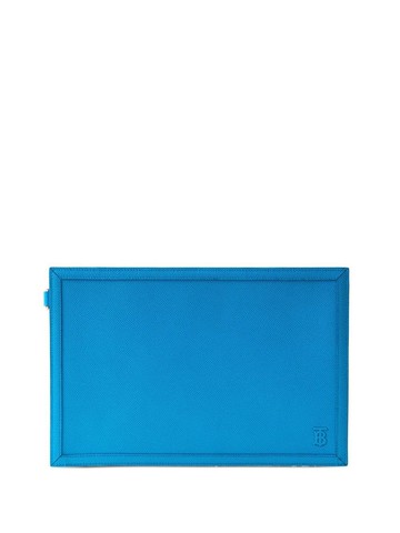 Burberry - grained-leather TB zipped pouch - men - Calf Leather - One Size - Blue