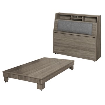 【顛覆設計】二件組 露納靠枕床頭箱+加高床底(單大3.5尺)梧桐色