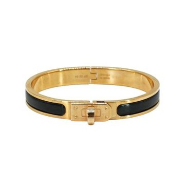 Hermes 愛馬仕 展示品 Clic Kelly H Logo琺瑯細版手環-PM(黑/金)