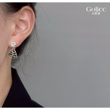 【Golicc】  耳環 法式復古黑色花朵耳環