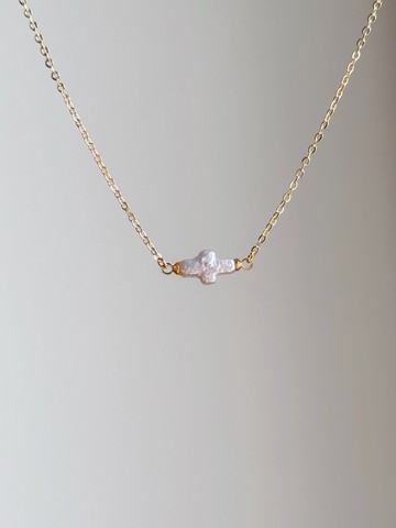 天然巴洛克珍珠項鍊 | 不規則十字架珍珠吊飾 | 金色簡約鎖骨鍊