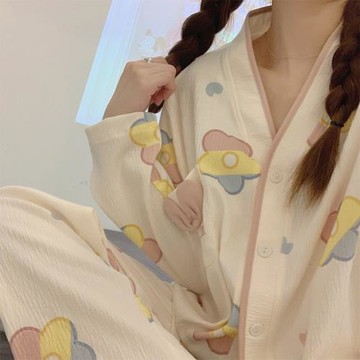 可外穿睡衣女士純棉長袖春秋季2023年新款簡約寬松夏天套裝家居服